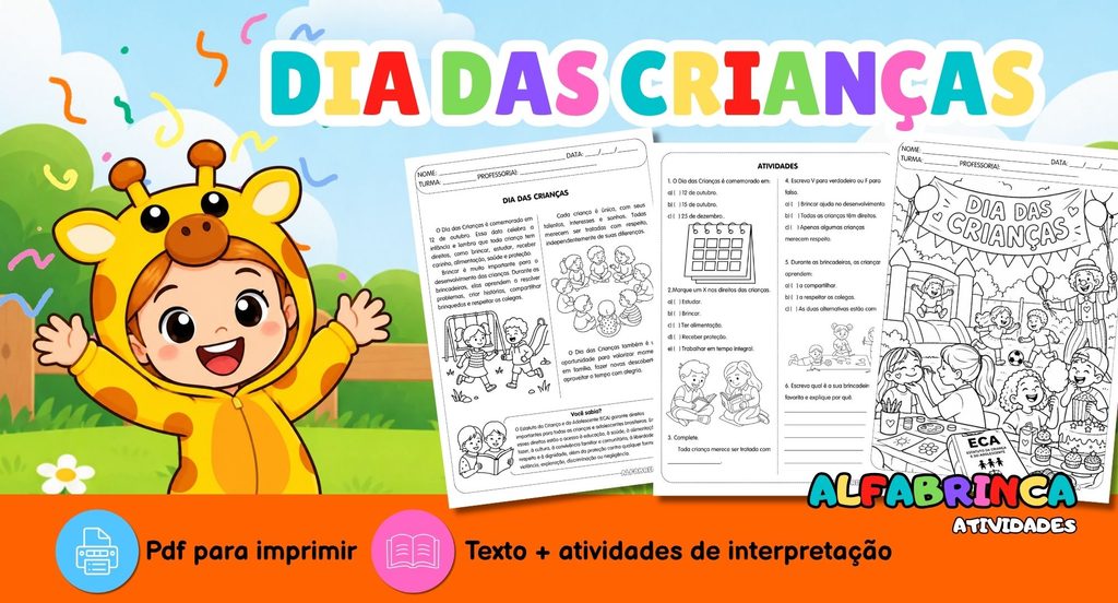 Atividades para o Dia das Crianças para imprimir com texto, ECA e desenho para colorir