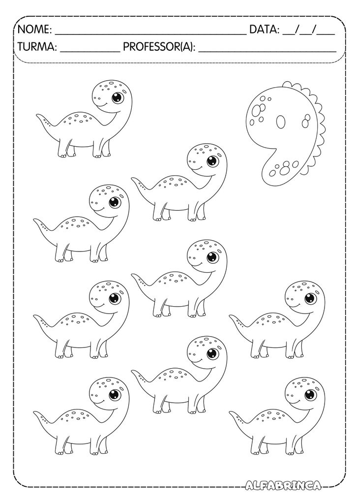 Atividade números de 1 a 10 com dinossauros para contar e colorir – Alfabrinca