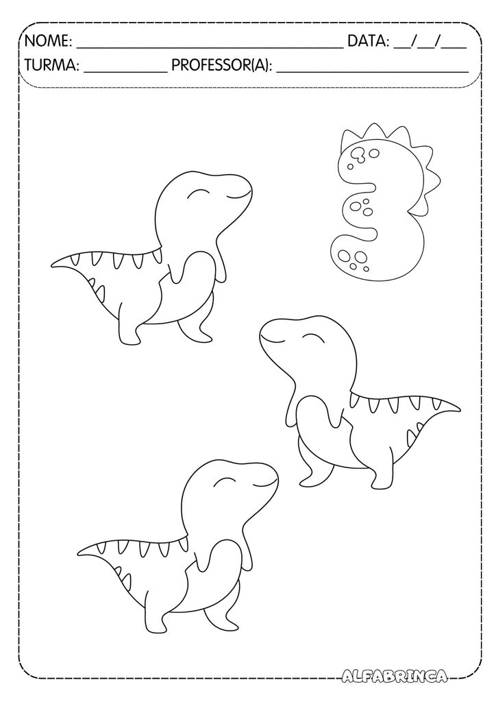 Atividade números de 1 a 10 com dinossauros para contar e colorir – Alfabrinca
