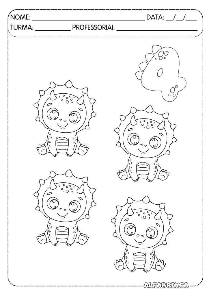 Atividade números de 1 a 10 com dinossauros para contar e colorir – Alfabrinca