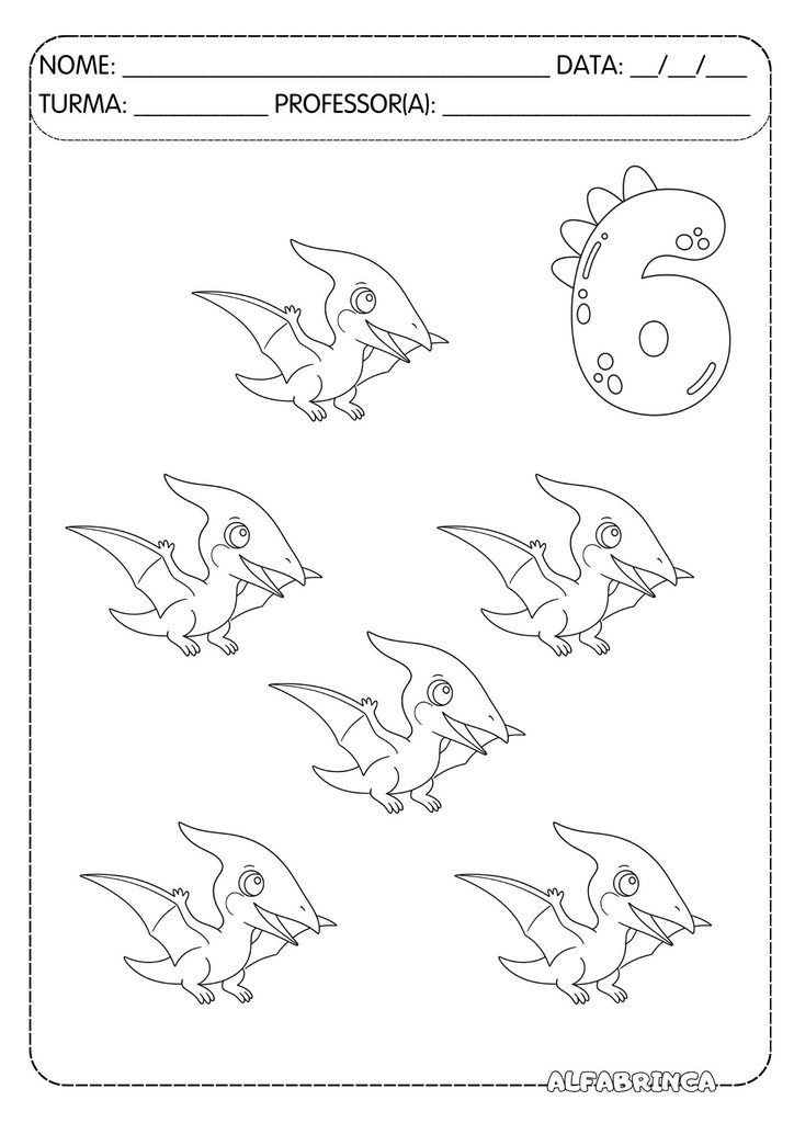 Atividade números de 1 a 10 com dinossauros para contar e colorir – Alfabrinca