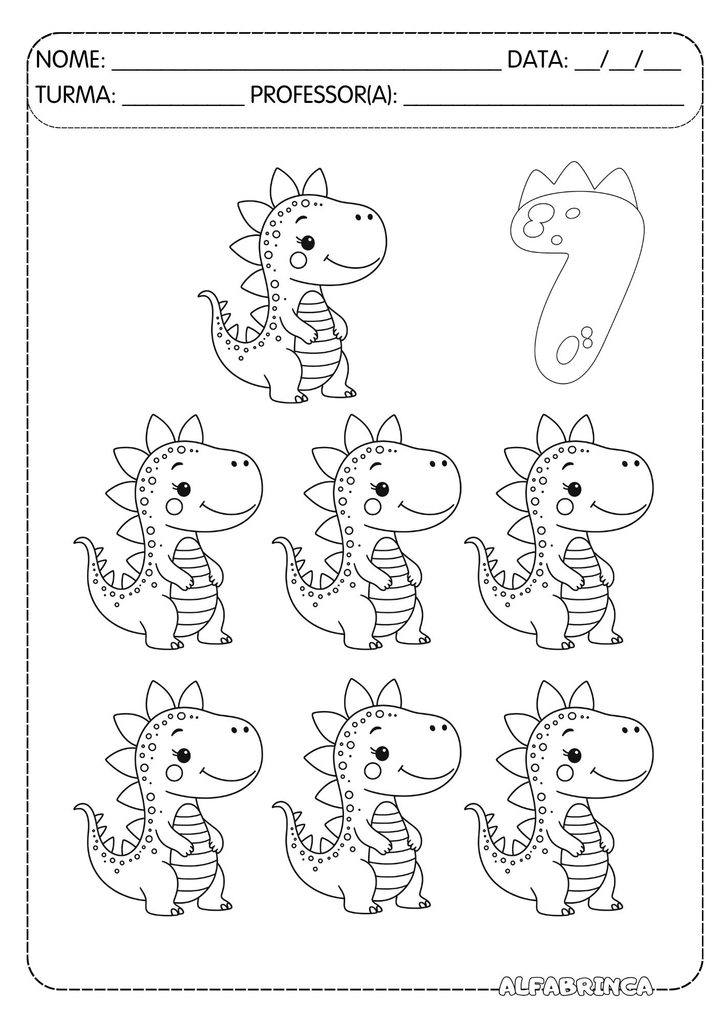 Atividade números de 1 a 10 com dinossauros para contar e colorir – Alfabrinca