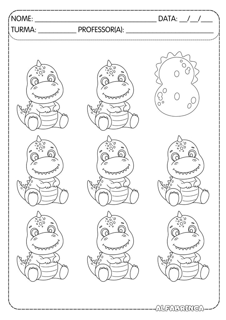 Atividade números de 1 a 10 com dinossauros para contar e colorir – Alfabrinca