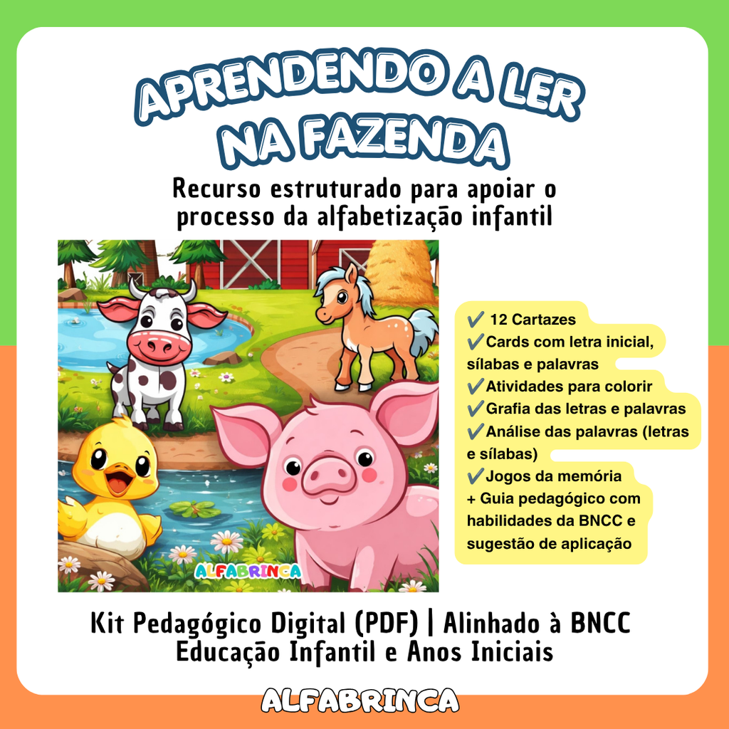 Atividades de alfabetização para aprender a ler na fazenda