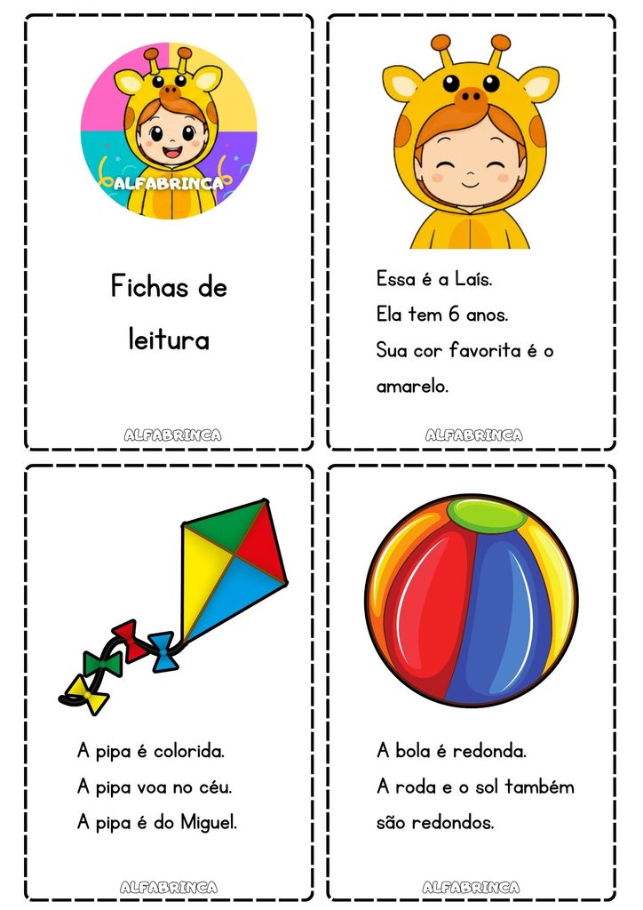 Fichas de leitura para alfabetização em PDF gratuito para imprimir