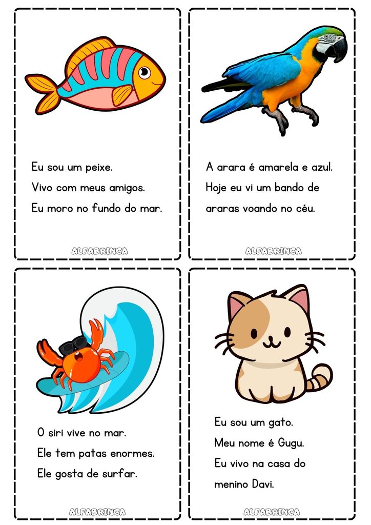 Fichas de leitura para alfabetização em PDF gratuito para imprimir
