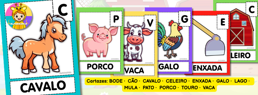 Jogo de associação entre letra inicial e animais da fazenda