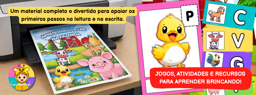 Atividades de alfabetização para aprender a ler na fazenda