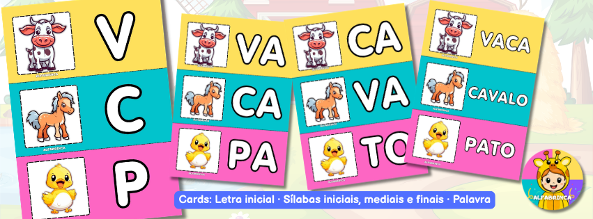 cards Jogo de associação entre letra inicial, sílaba inicial e animais da fazenda