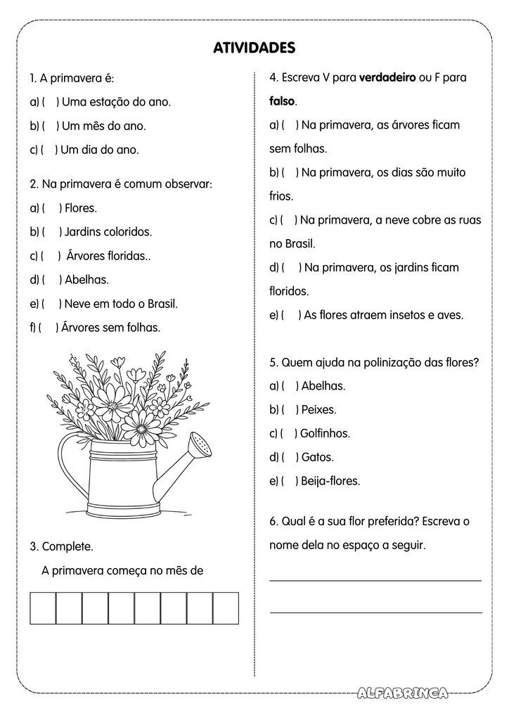 Atividades sobre a Primavera para imprimir e colorir – Alfabrinca