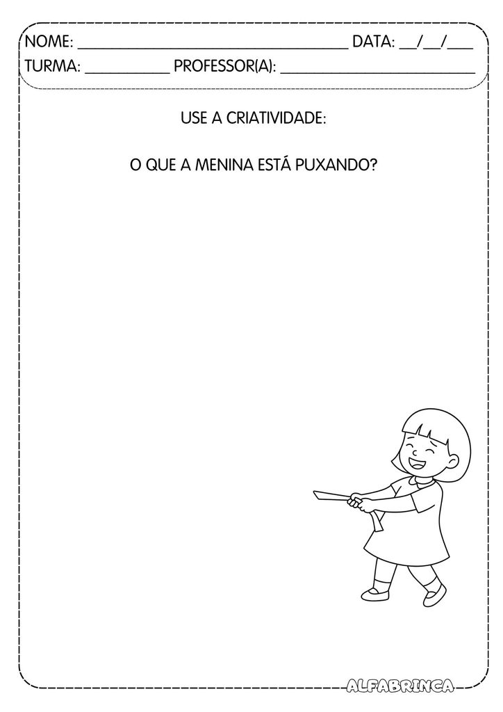 Atividade infantil para desenhar o que a menina está puxando